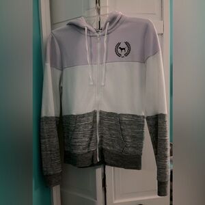 VS PINK women’s color block purple/gray/white full zip hoodie, size XS